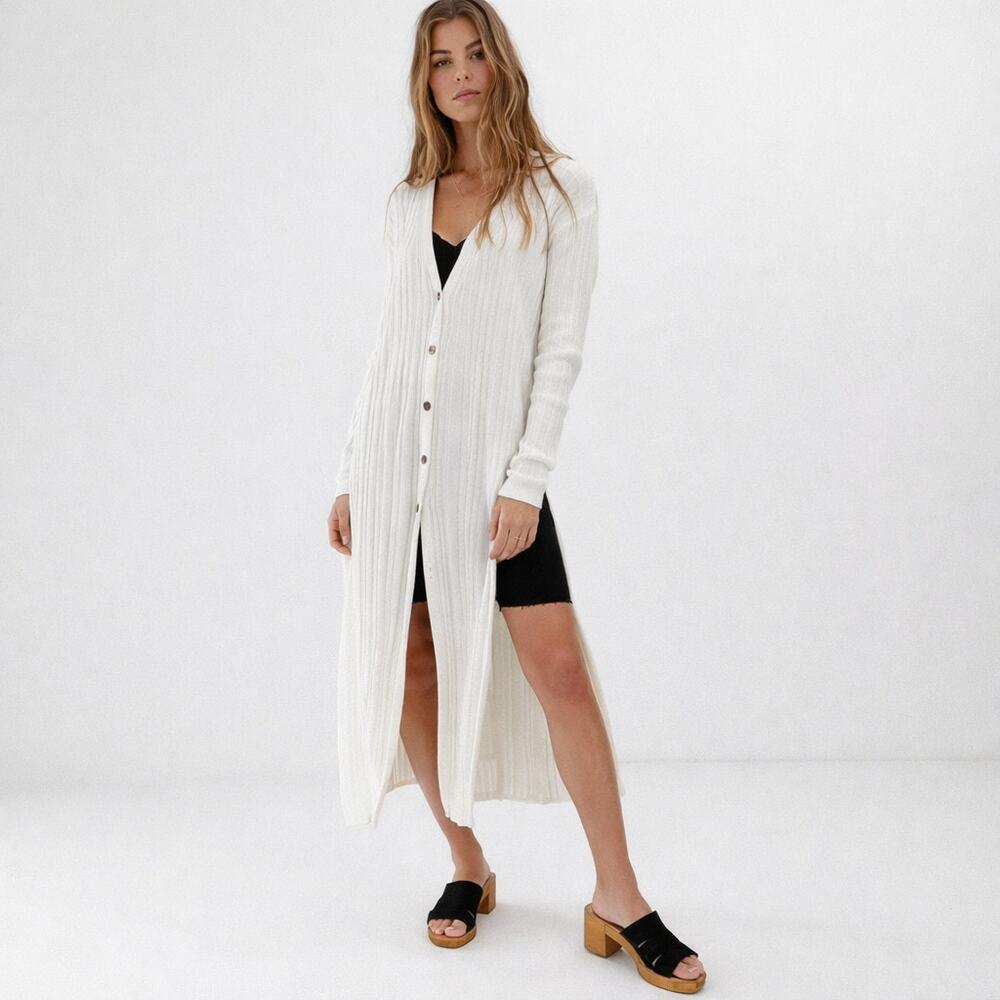 Free People Long Line Ribbed Knit Cardigan Sweater Medium
